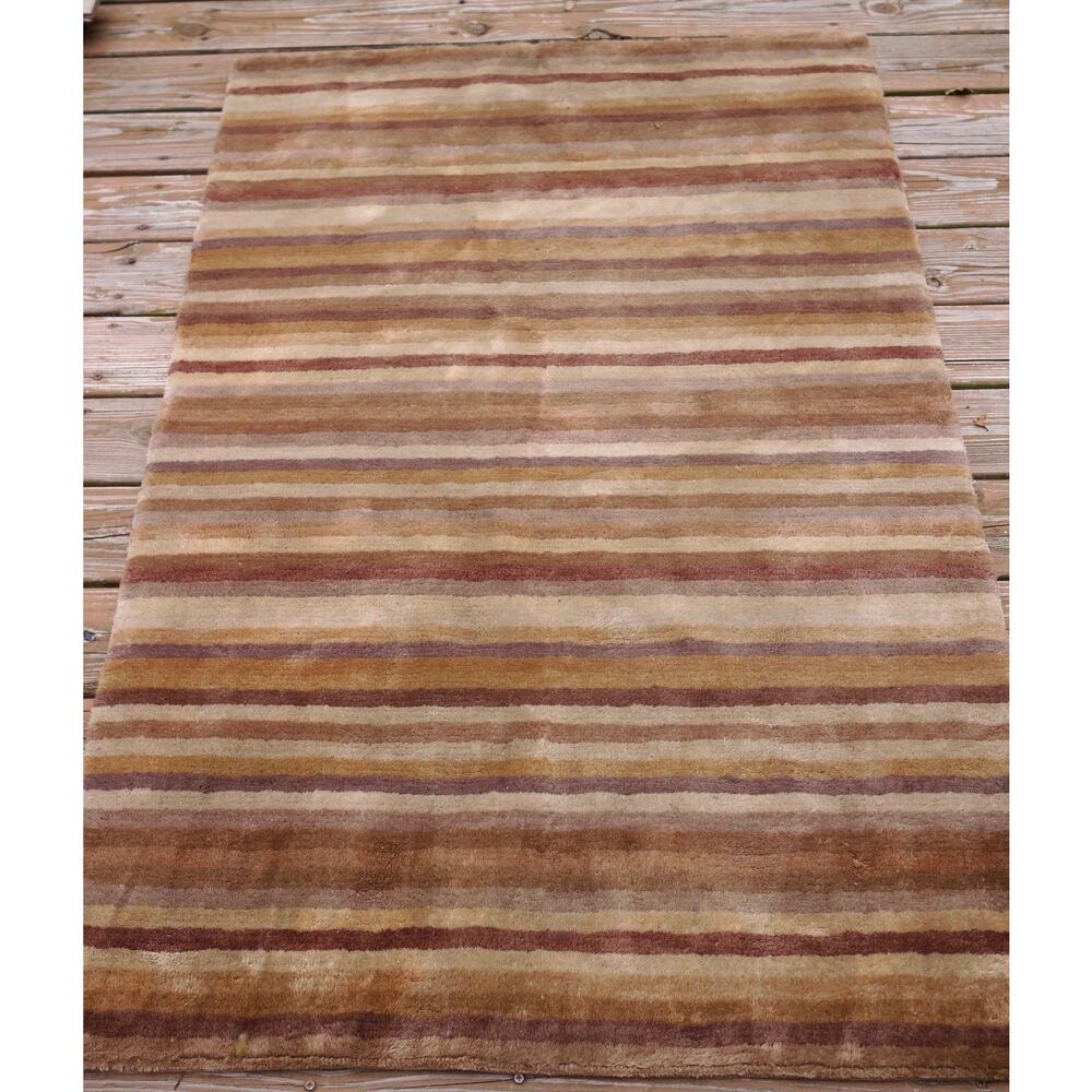 Safavieh Hand-knotted Tibetan Stripes Rust Coffee Brown 100% Wool Rug (3'x 5')